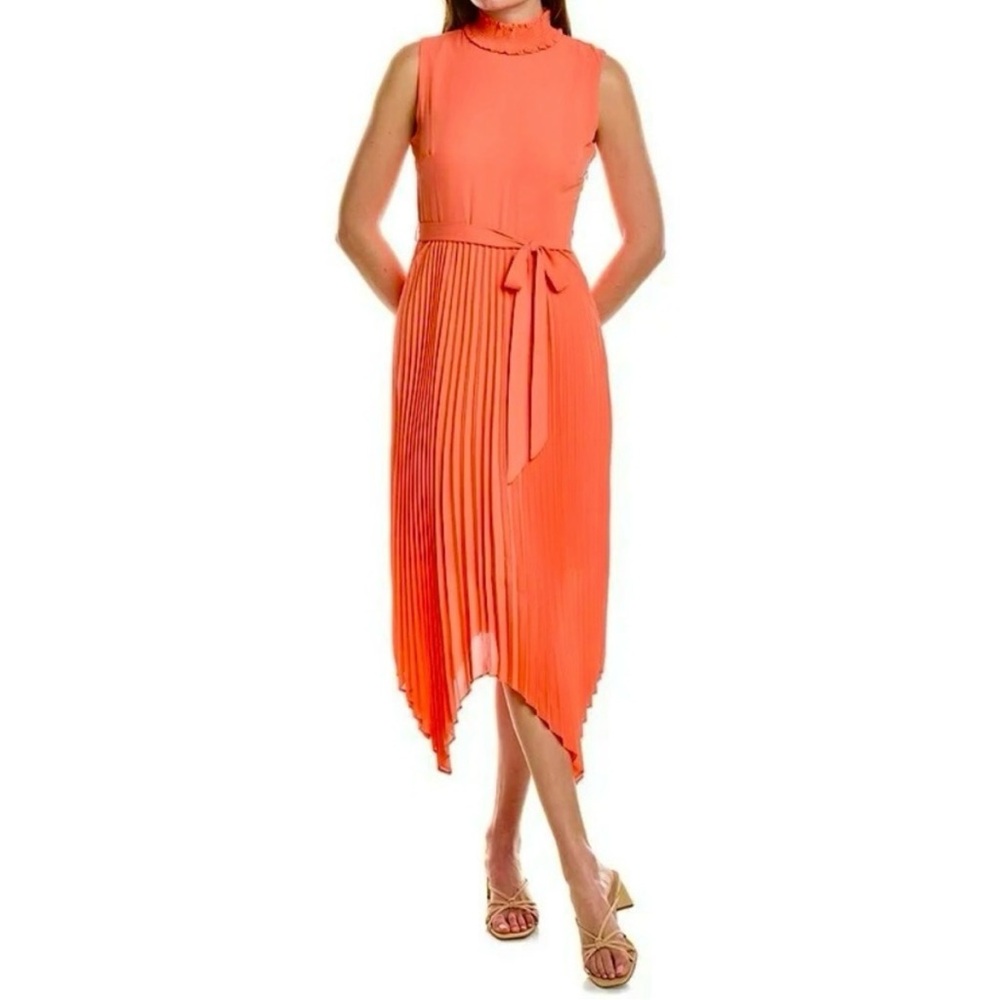 Nanette Lepore Women’s Belted Accordion Pleat Midi Dress Cocktail Size 4